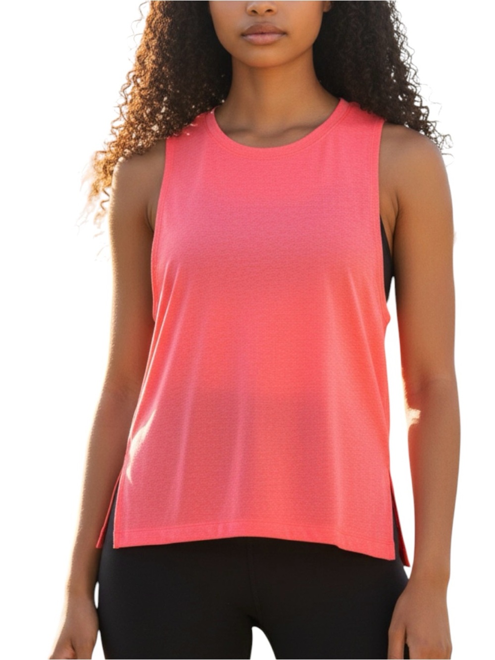 Nike Yoga Women’s Coral Sleeveless Side Slit Speckled Logo Active Tank Top